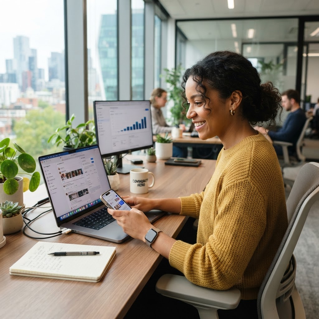 Community manager animant une communauté sur les réseaux sociaux