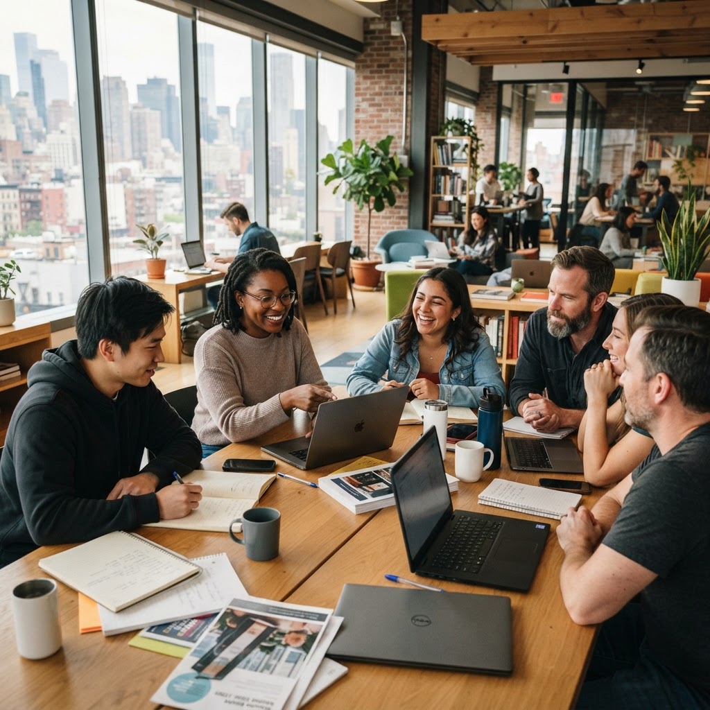 Apprenants Alliance Access en formation dans un espace de coworking moderne