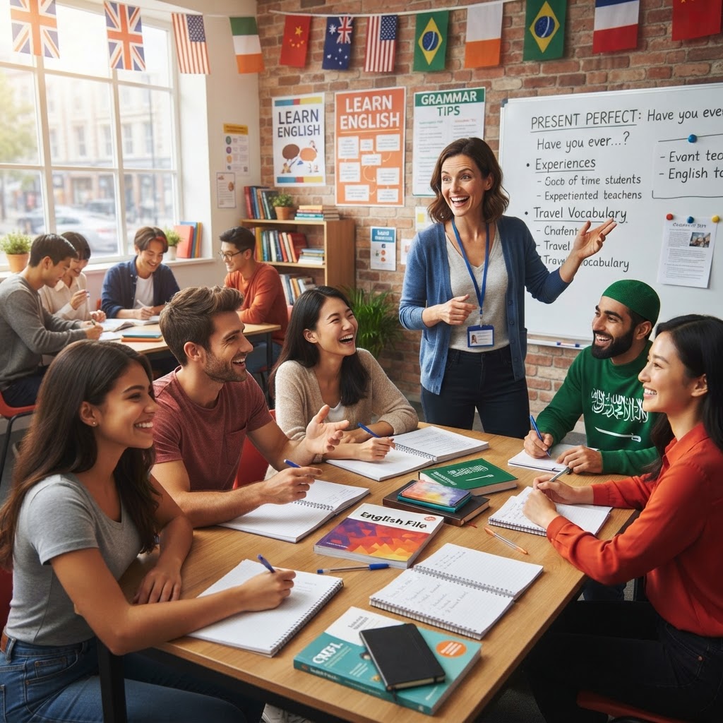 Professeur TEFL enseignant l'anglais langue étrangère à des apprenants en classe
