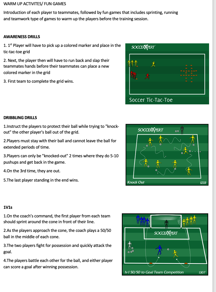 Awareness Drills, Dribbling Drills and 1v1s