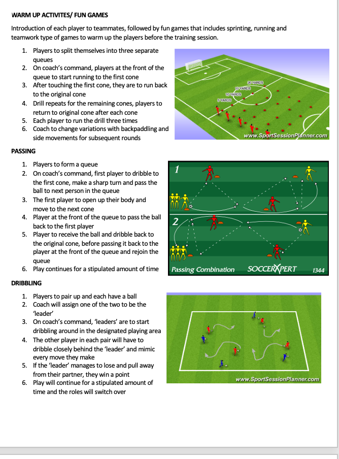 Warm-up, Passing, Dribbling and Shooting Drills