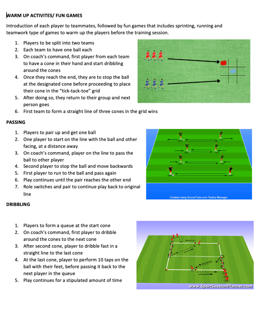 Warm-up Fun Games, Passing and Dribbling Drills