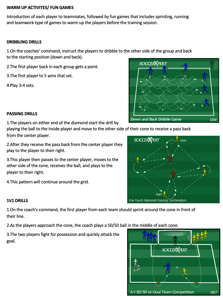 Dribbling Drills, Passing Drills and 1v1 Drills