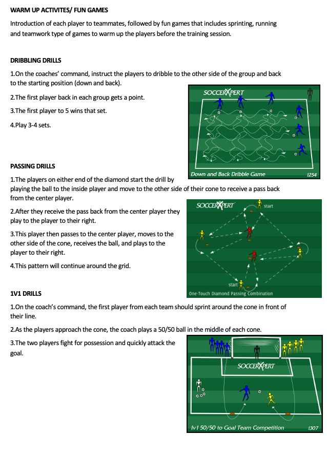 Dribbling, Passing and 1v1 Drills