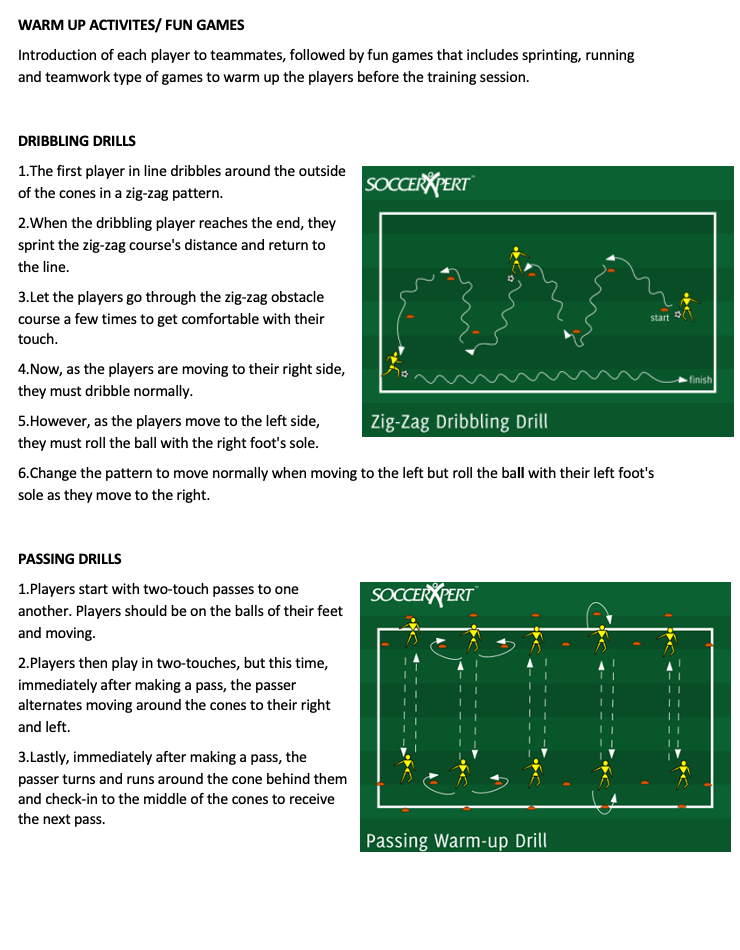Dribbling Drills, Passing Drills and 1v1s