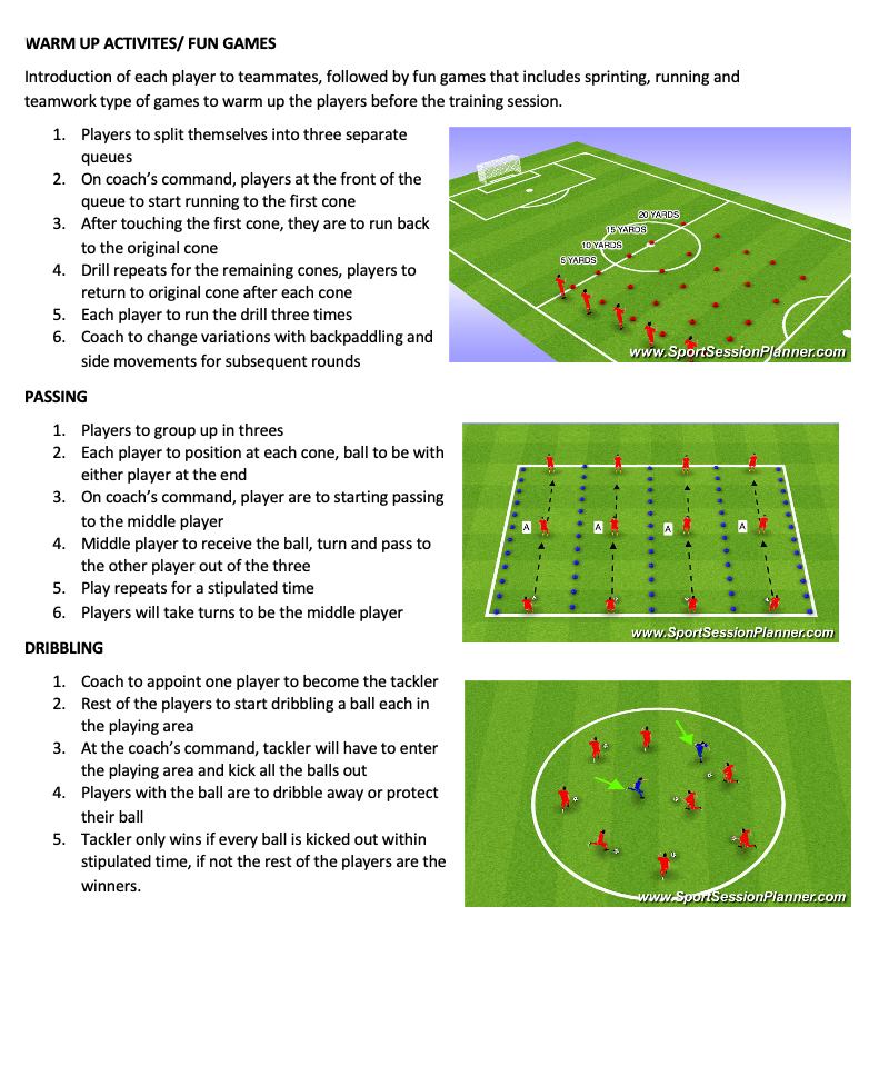 Warm-up, Passing and Dribbling Drills