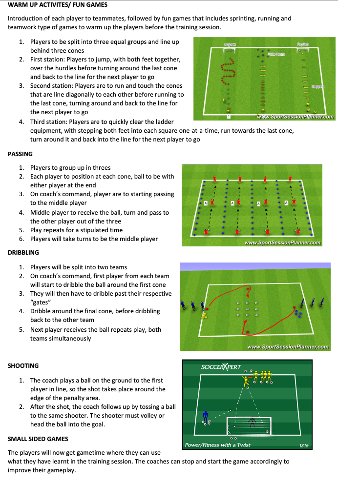 Warm-up Activities, Passing, Dribbling, Shooting and Small Sided Games