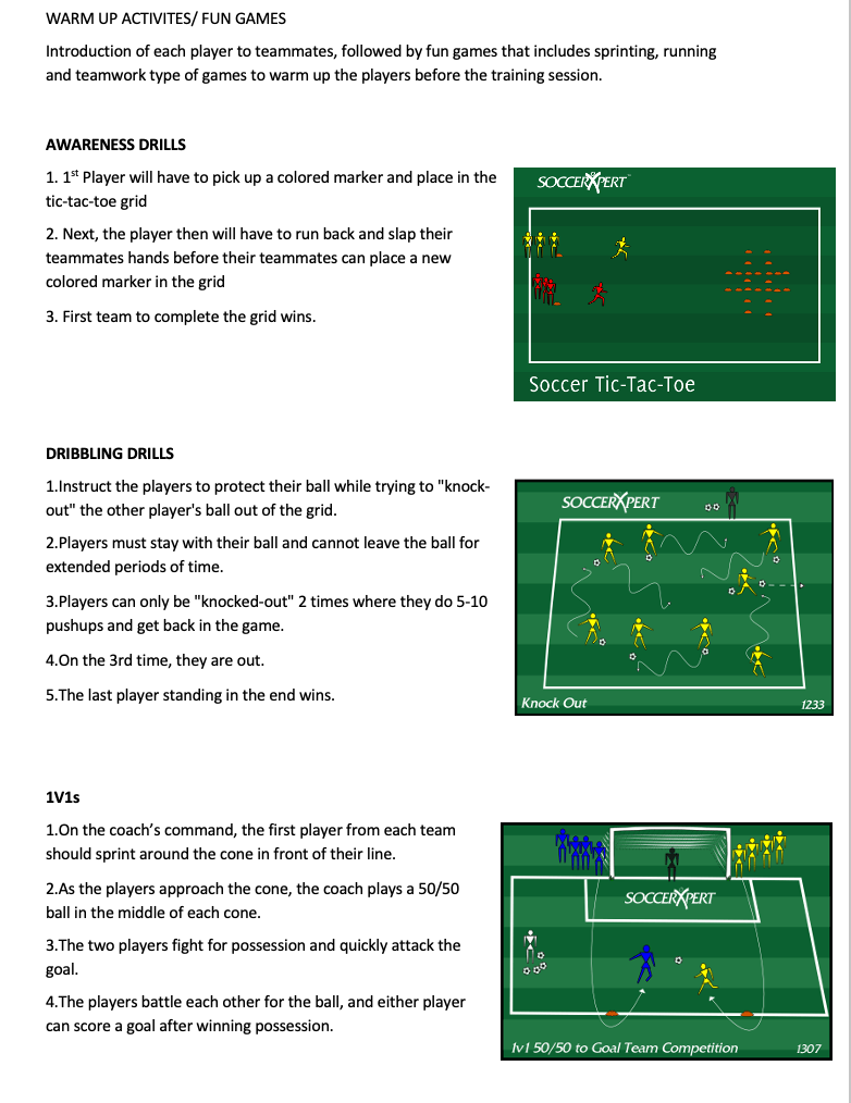 Awareness Drills, Dribbling Drills and 1v1s