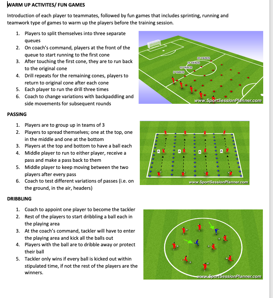 Warm-up, Passing and Dribbling Drills