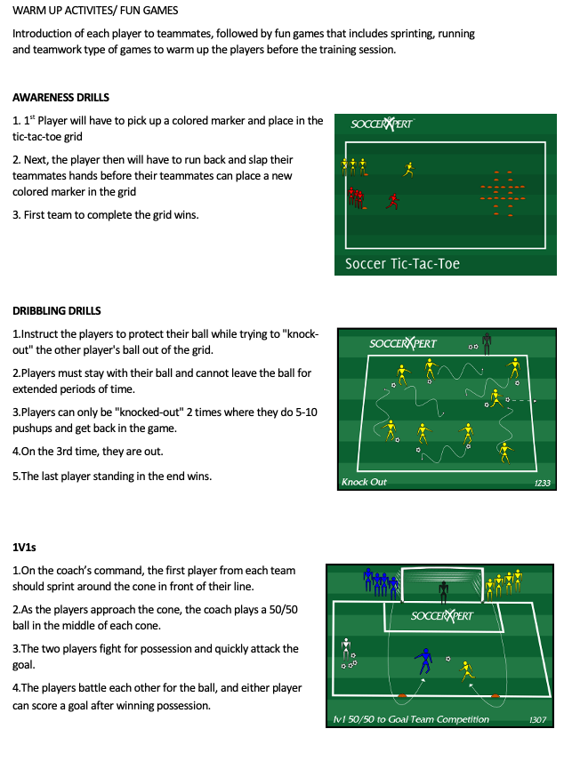 Awareness Drills, Dribbling Drills, and 1v1 Drills