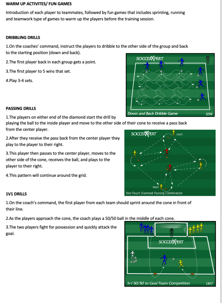 Dribbling, Passing and 1v1 Drills