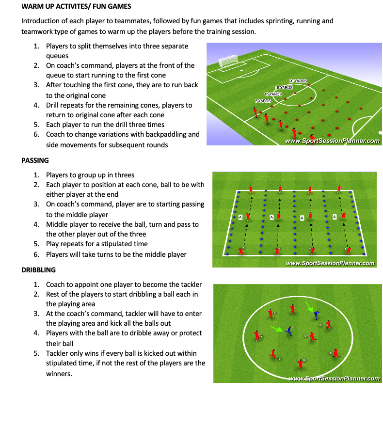 Warm-up, Passing and Dribbling Drills