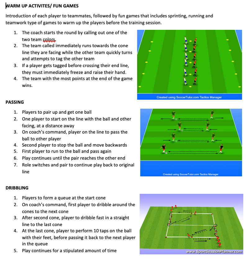 Warm-up Fun Games, Passing and Dribbling Drills