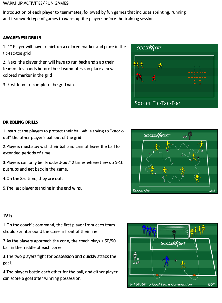 Awareness Drills, Dribbling Drills, and 1v1s