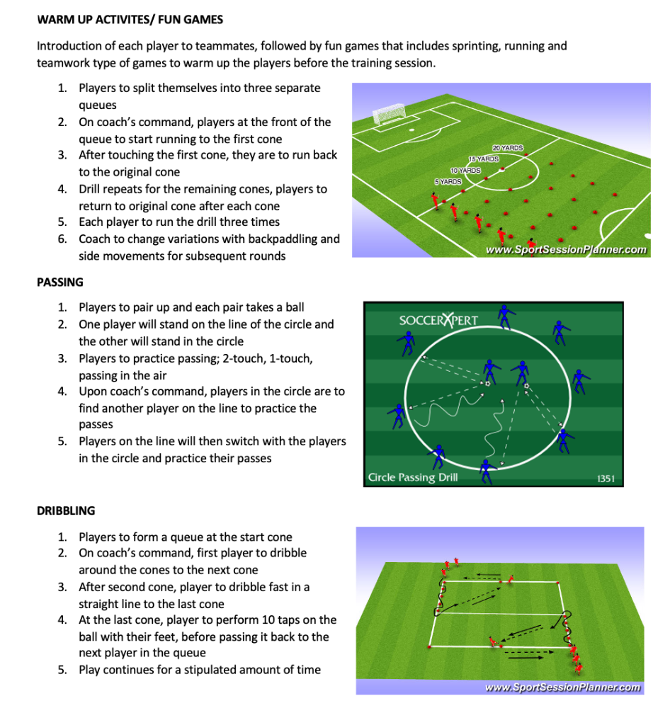 Warm-up, Passing and Dribbling Drills