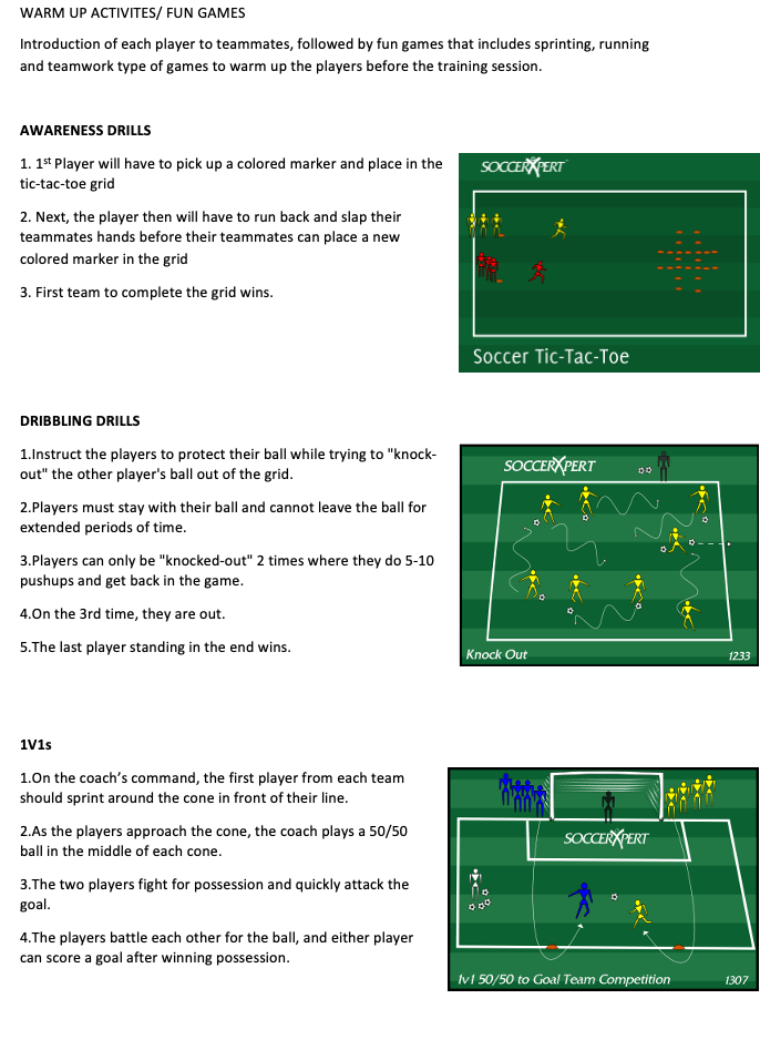 Awareness Drills, Dribbling Drills and 1v1s