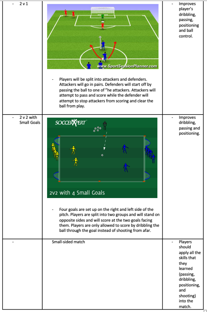 2v1, 2v2 with Small Goals, and Small-sided match
