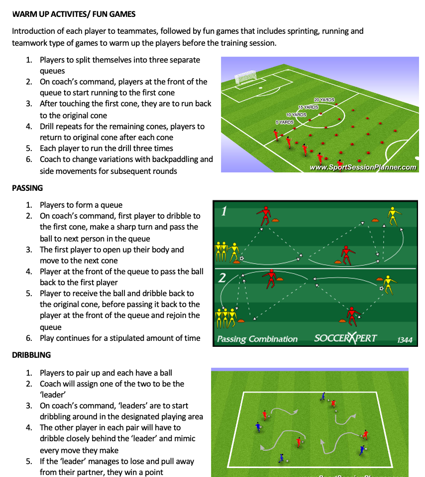 Warm-up, Passing and Dribbling Drills