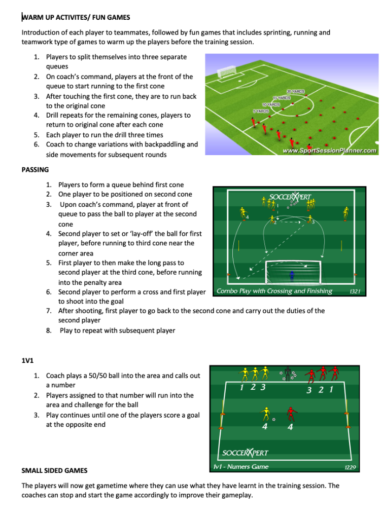 Warm-up, Passing, 1v1 and Small Sided Games