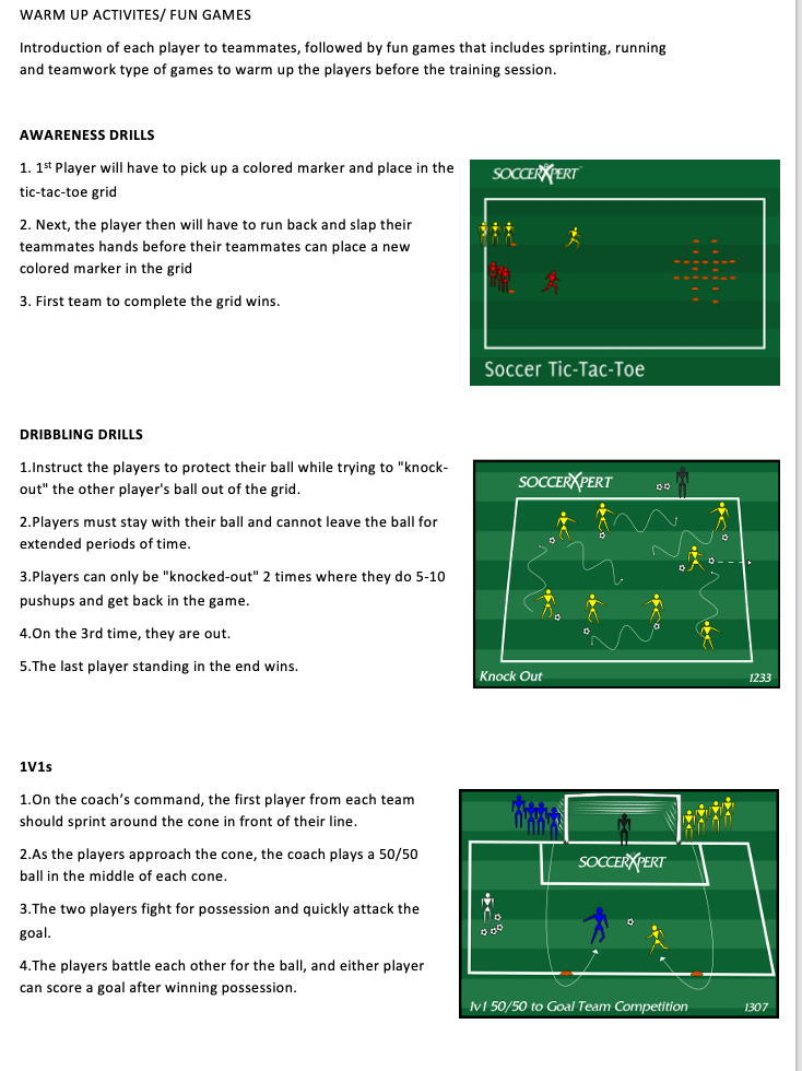 Awareness Drills, Dribbling Drills and 1v1s