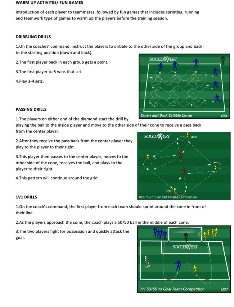 Dribbling Drills, Passing Drills and 1v1 Drills