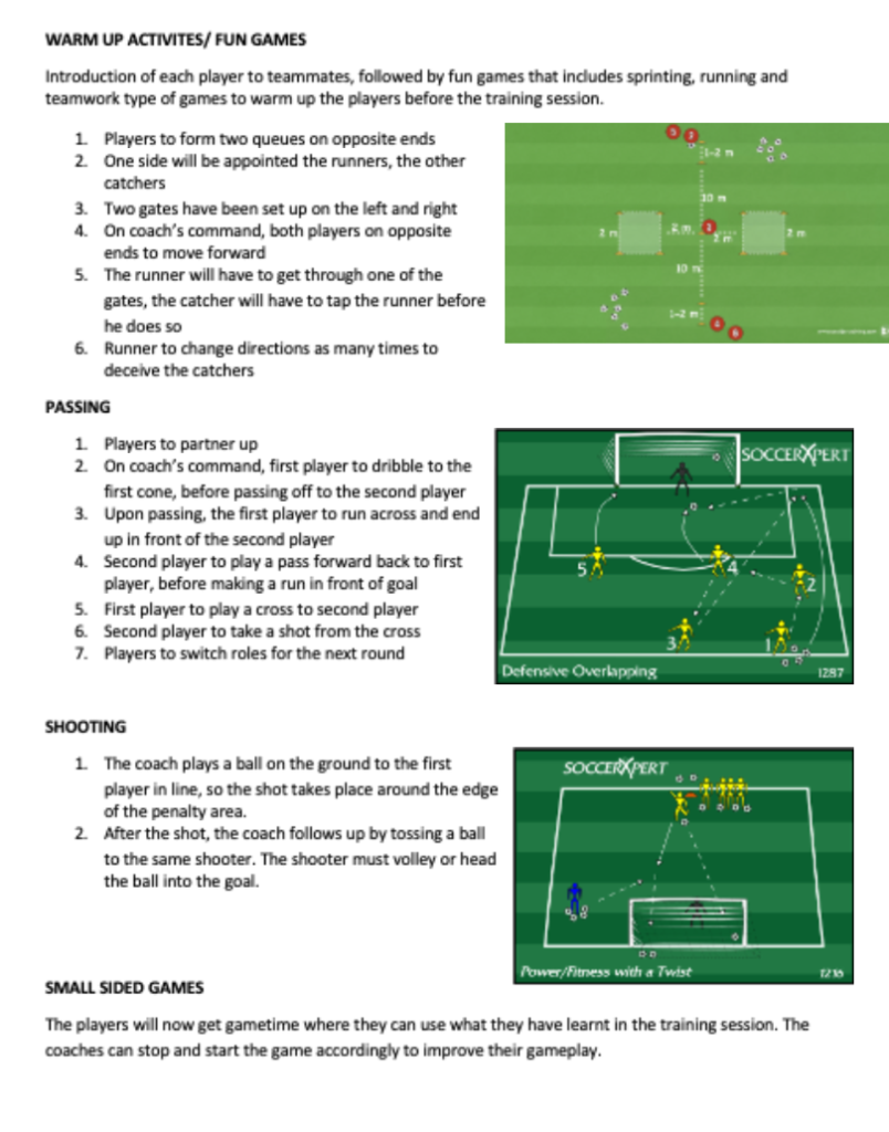 Warm-up, Passing, Shooting and Small Sided Games