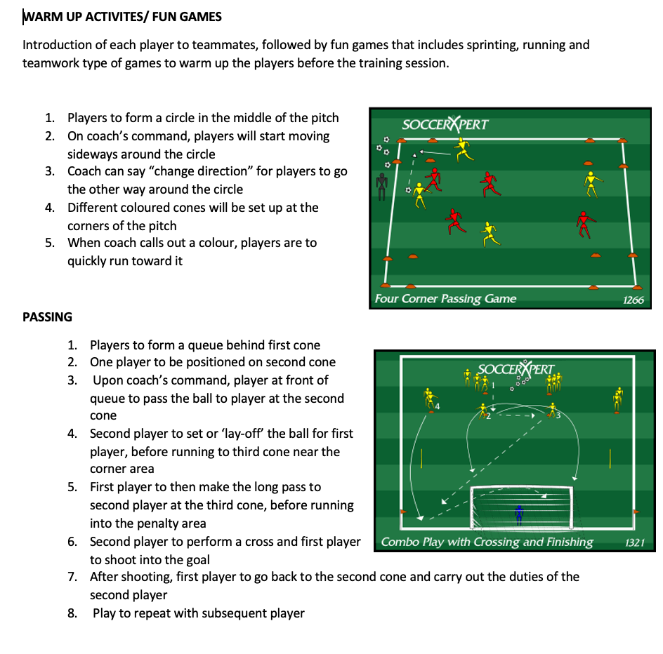 Warm-up, Passing and Dribbling Drills
