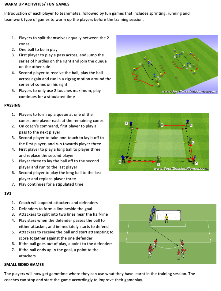 Warm-up, Passing, 1v1 and Small Sided Games