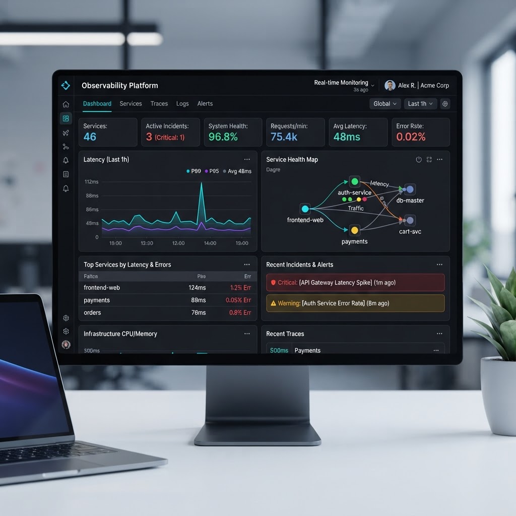 AI-powered application performance monitoring and observability dashboard
