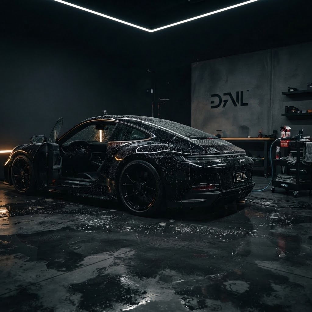 Luxury car being professionally detailed