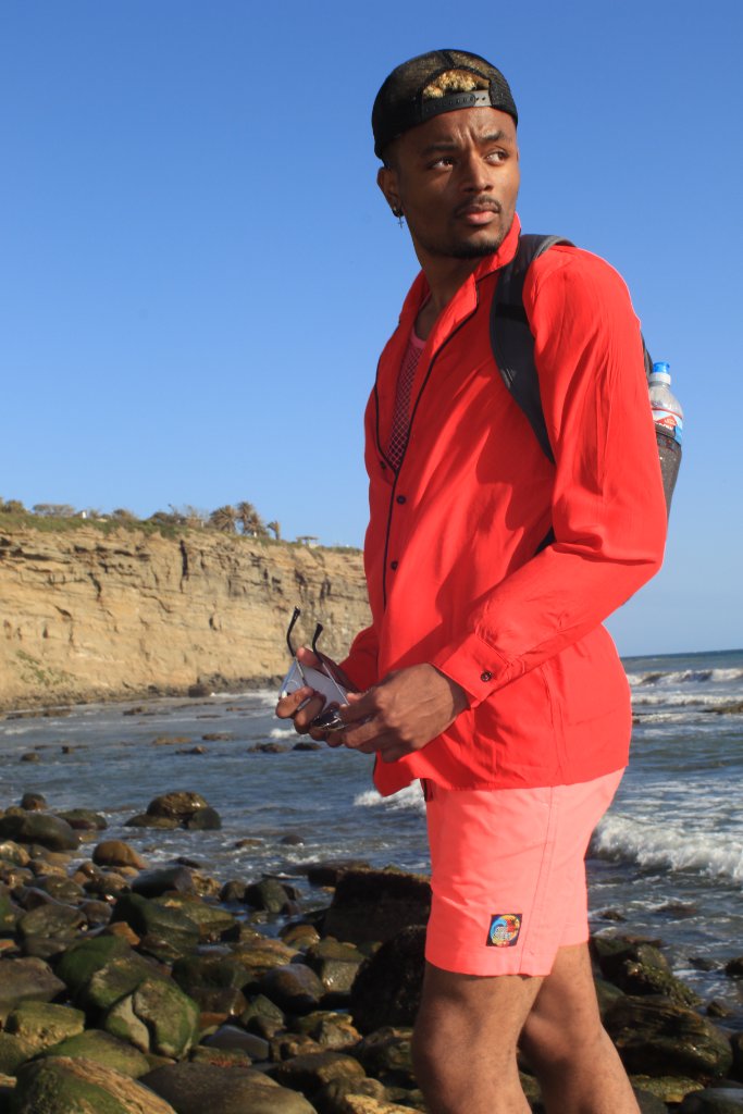 Red Outfit at the Shore