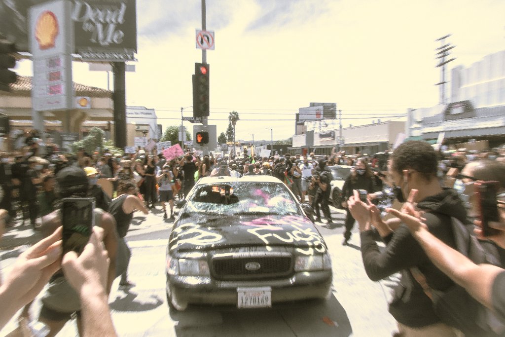 Police Car Graffiti Crowd