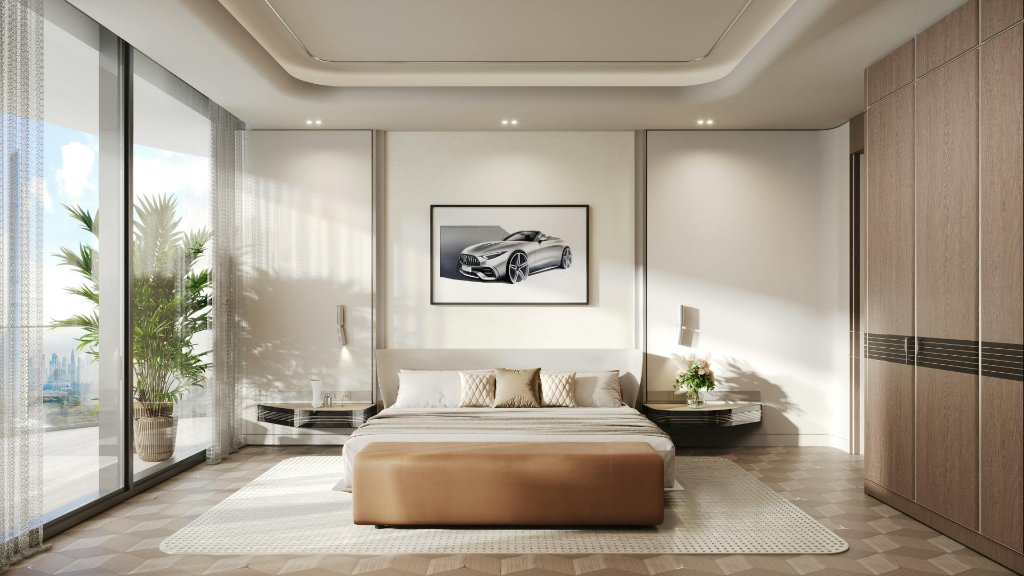 Master bedroom with Mercedes-Benz design details, Binghatti City Dubai