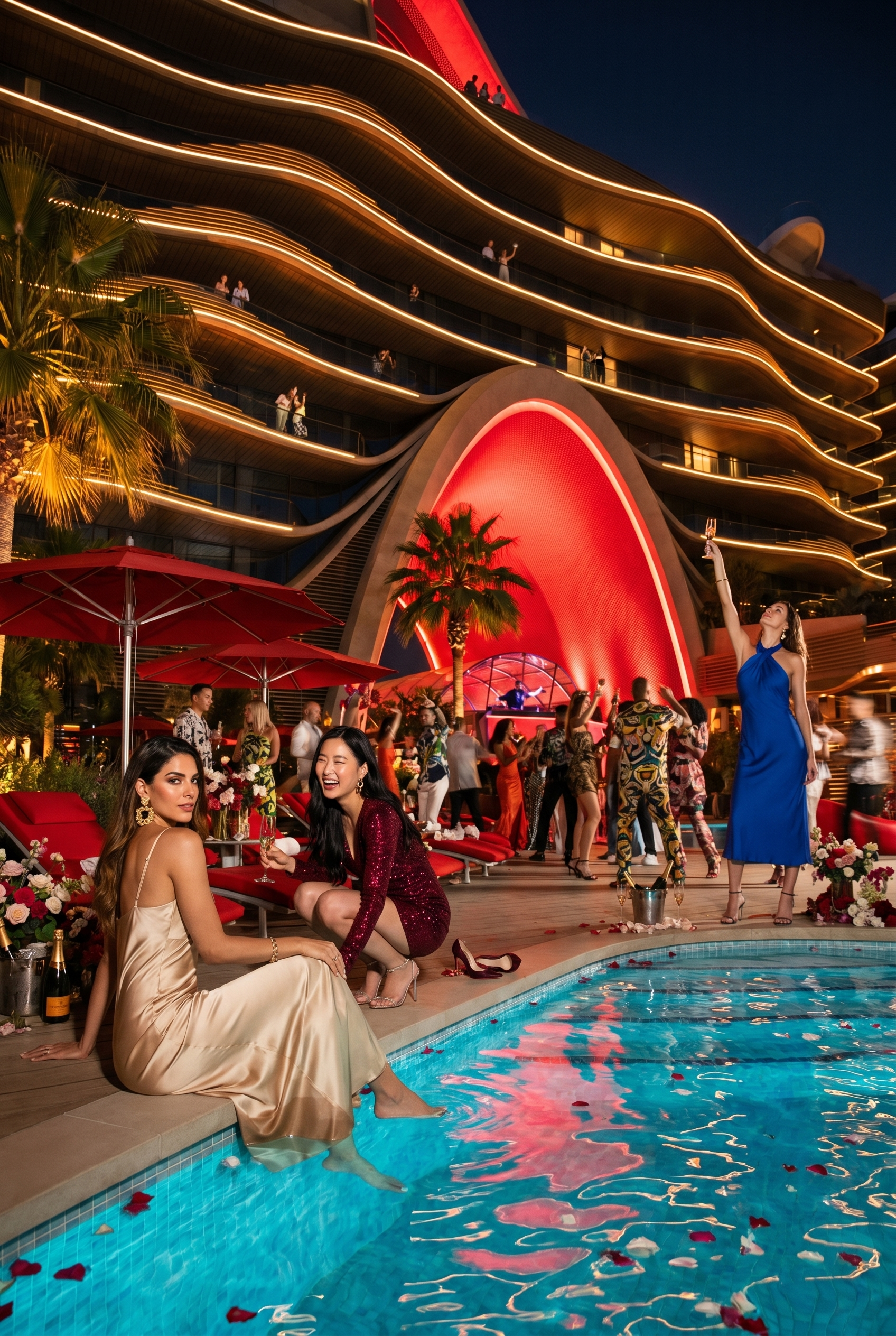 The Unexpected Al Marjan Island — resort pool at night