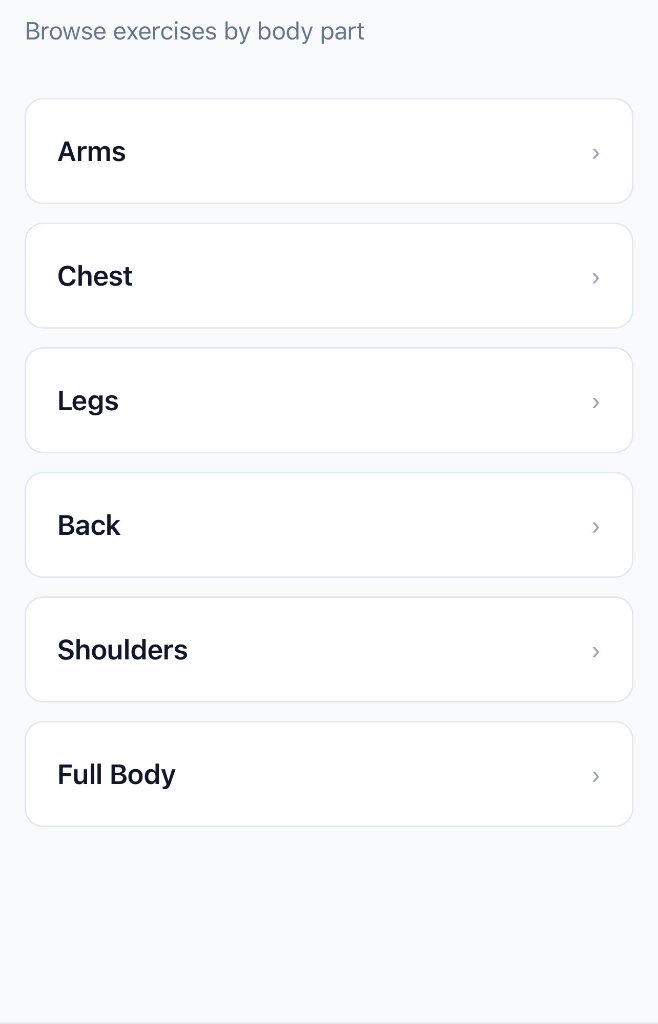 Browse exercises by body part menu