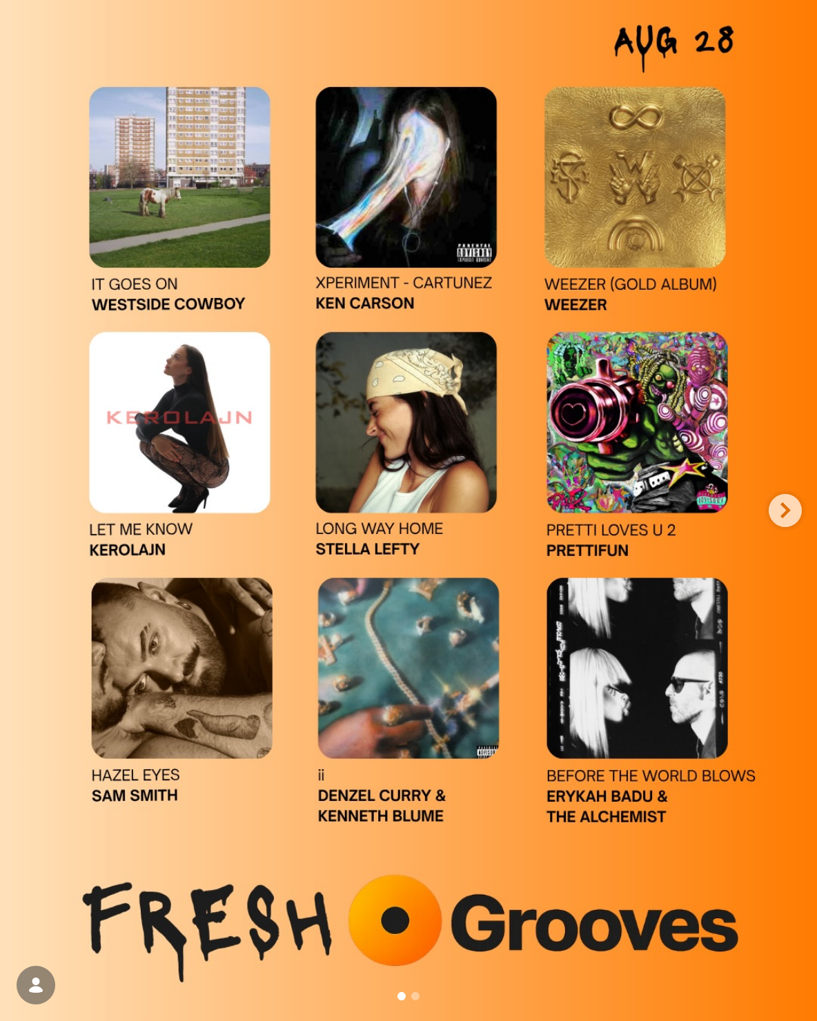 Collage of nine album covers featured in Fresh Grooves for August 28