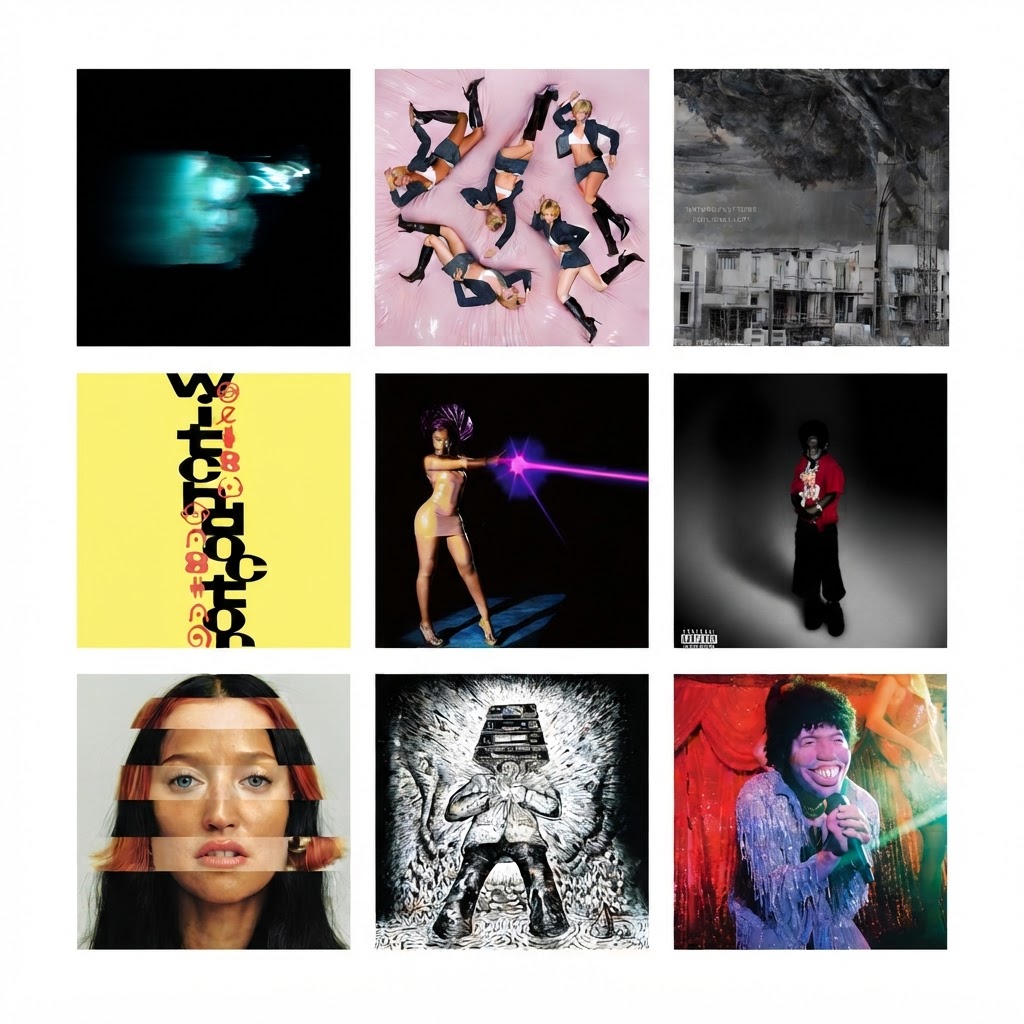 Collage of nine album covers featured in Fresh Grooves for August 14