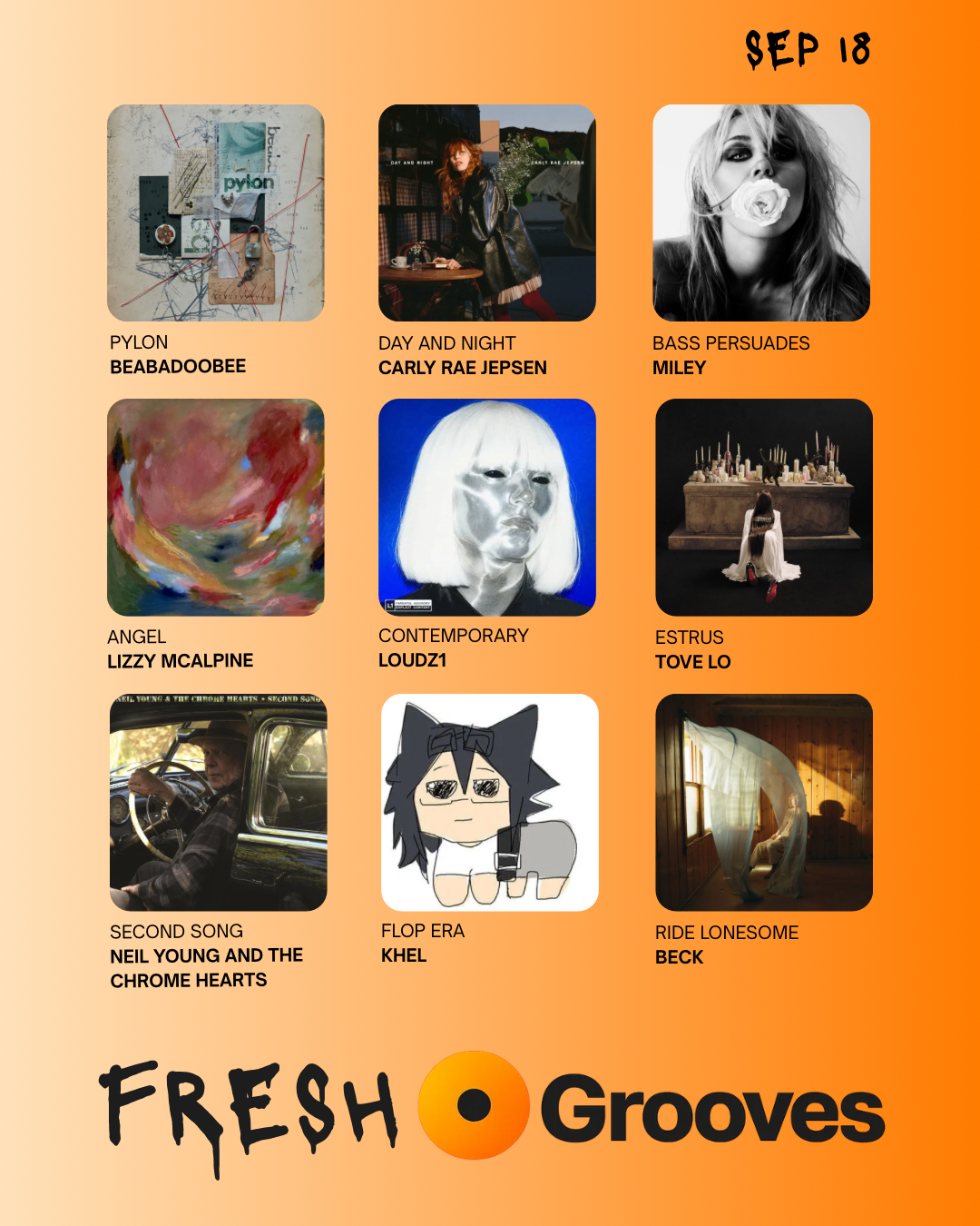 Collage of nine album covers featured in Fresh Grooves for September 18