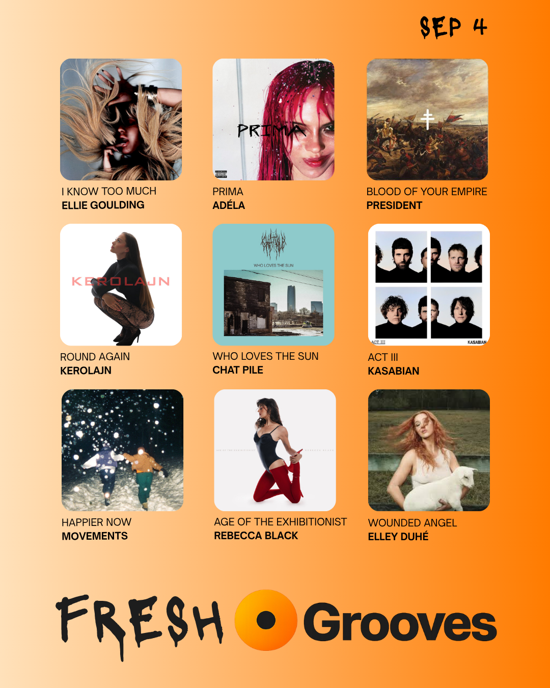 Collage of nine album covers featured in Fresh Grooves for September 4