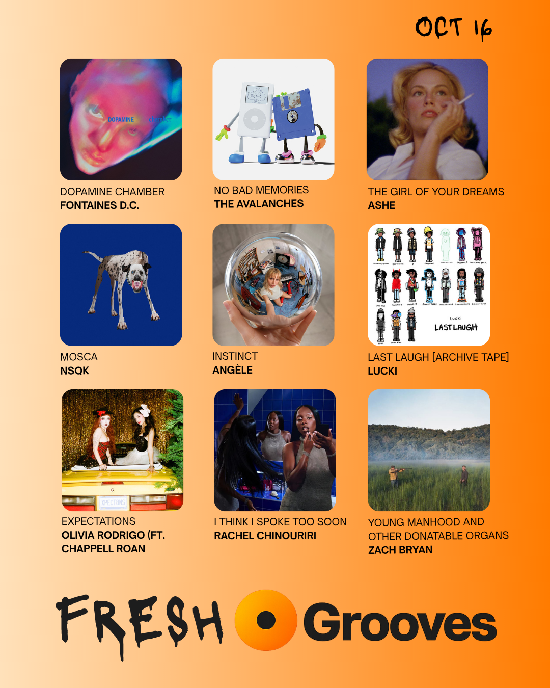 Fresh Grooves for October 16 album cover grid