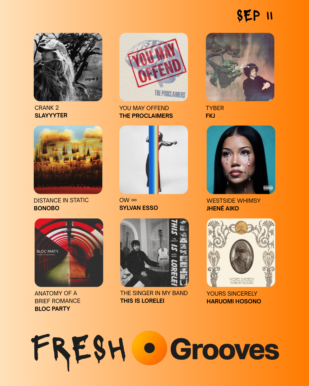 Collage of nine album covers featured in Fresh Grooves for September 11