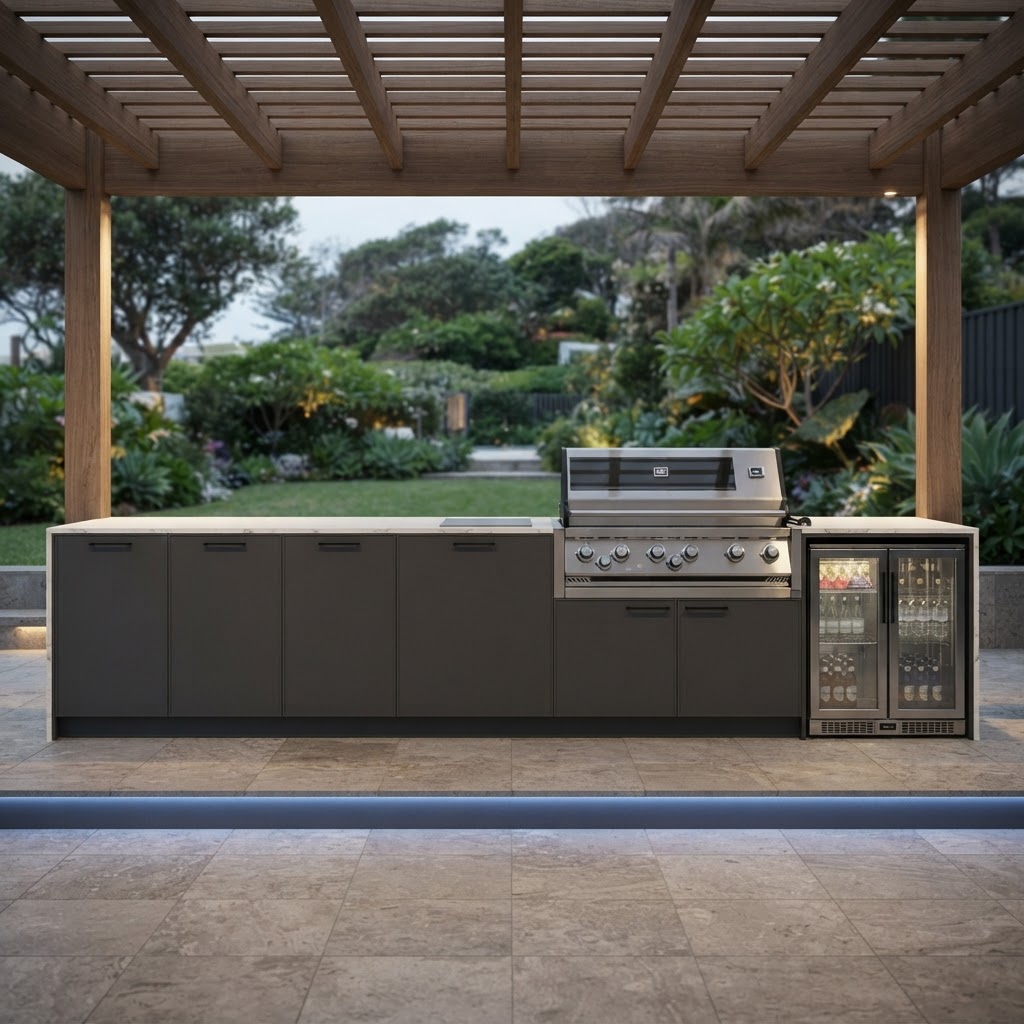 AI render of Dee Why Showroom outdoor kitchen
