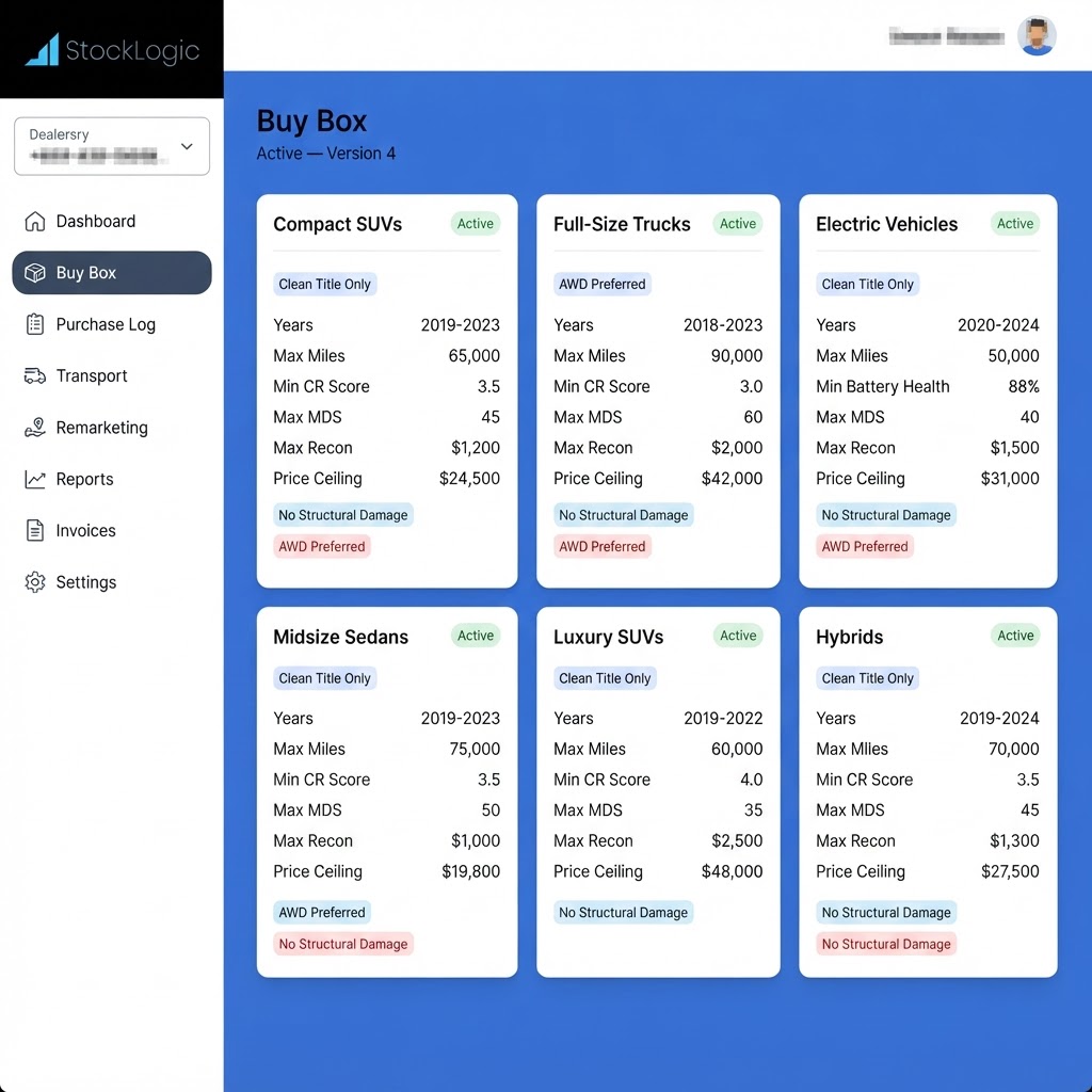 Buy box rules view