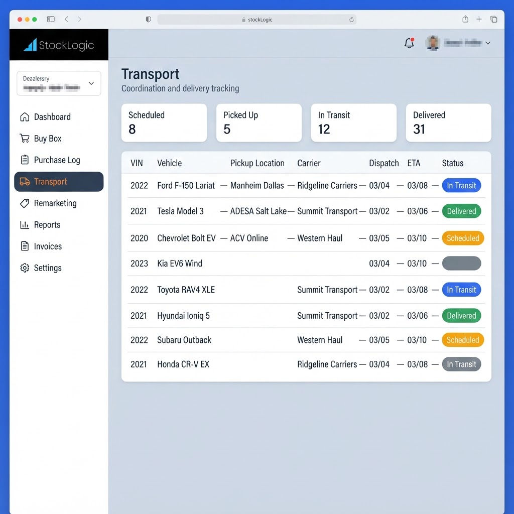 Transport tracking view