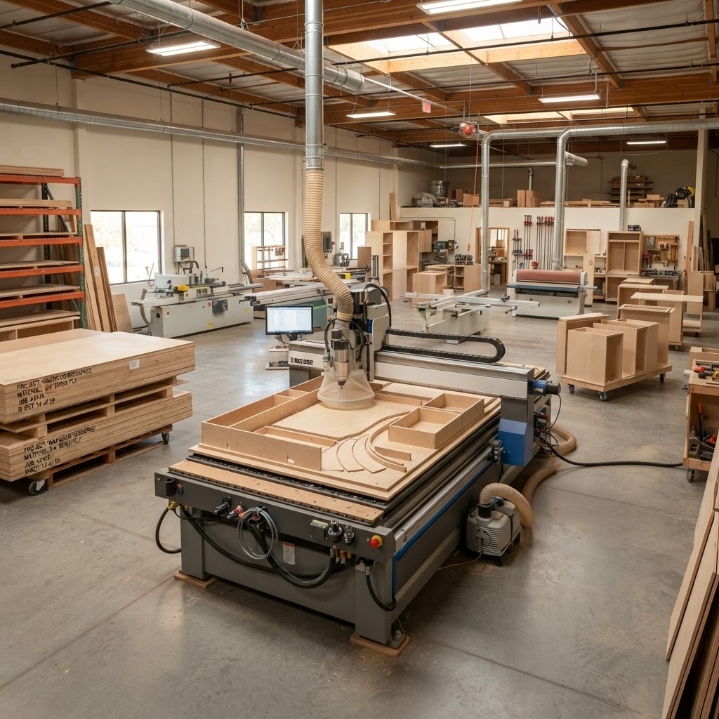 CNC fabrication shop with precision machinery