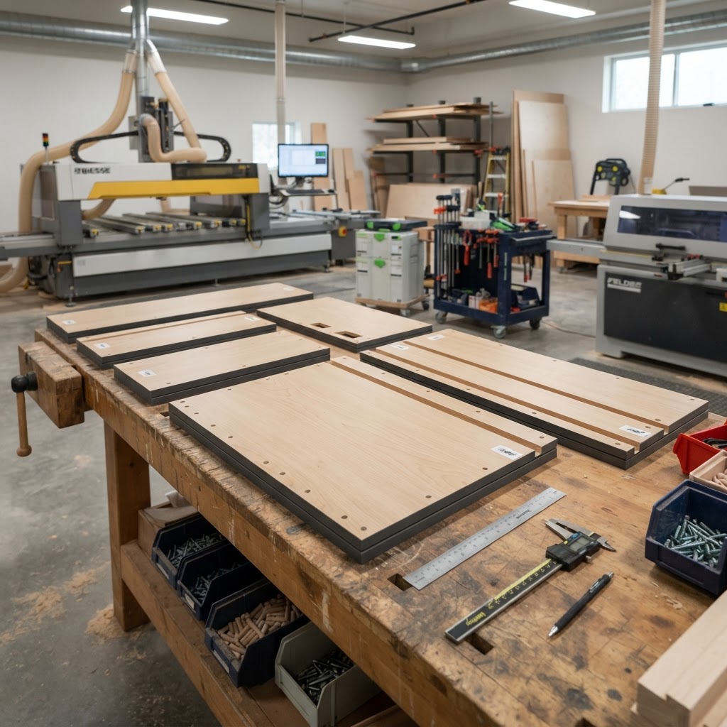 Cabinet fabrication and shop production process