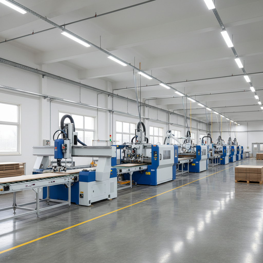 Complete automated CNC production line with router, edge bander, and conveyor systems
