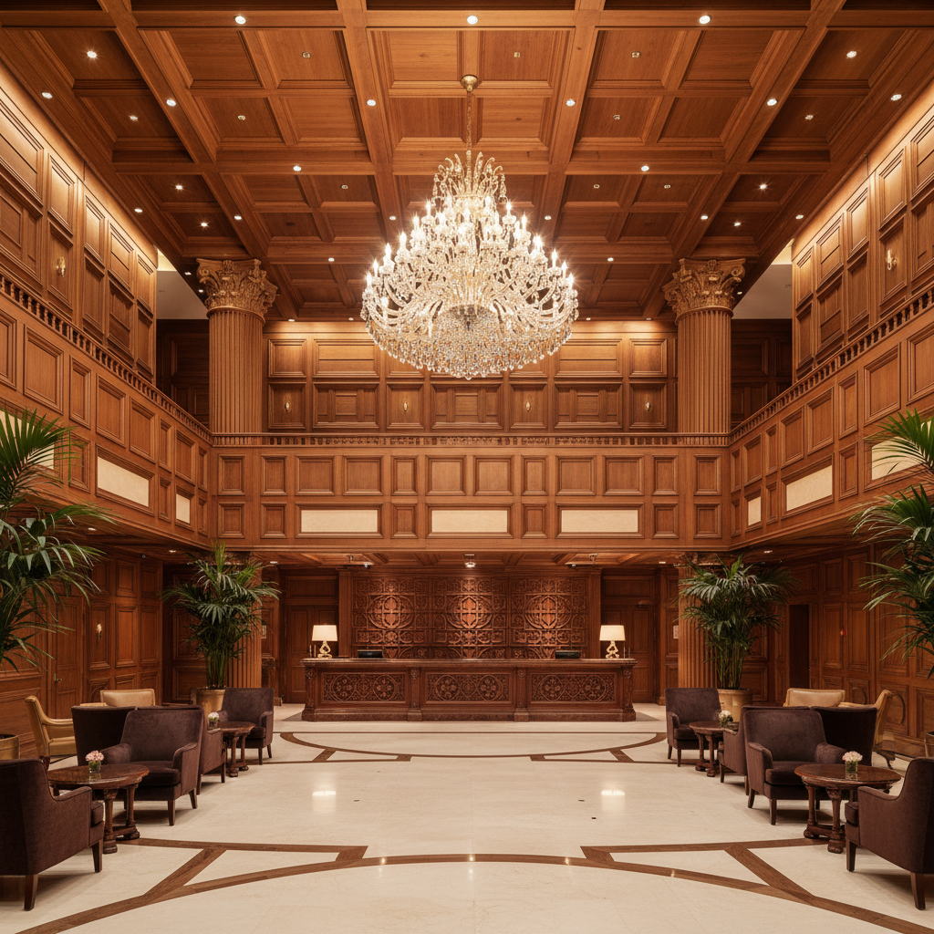 Custom CNC commercial millwork office interior featuring reception desk cabinetry and architectural woodwork for corporate retail and hospitality spaces across USA and Canada