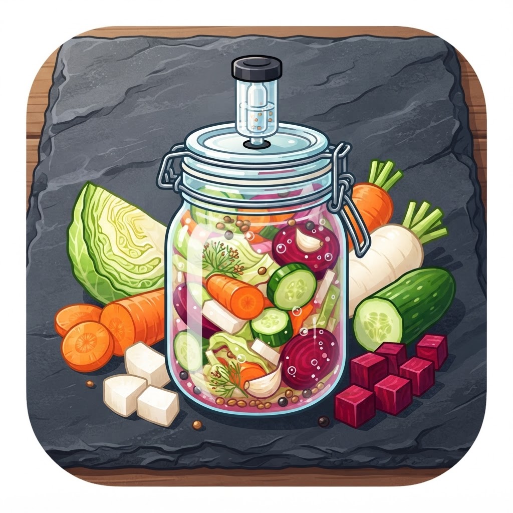 Assorted vegetable ferments in glass jars