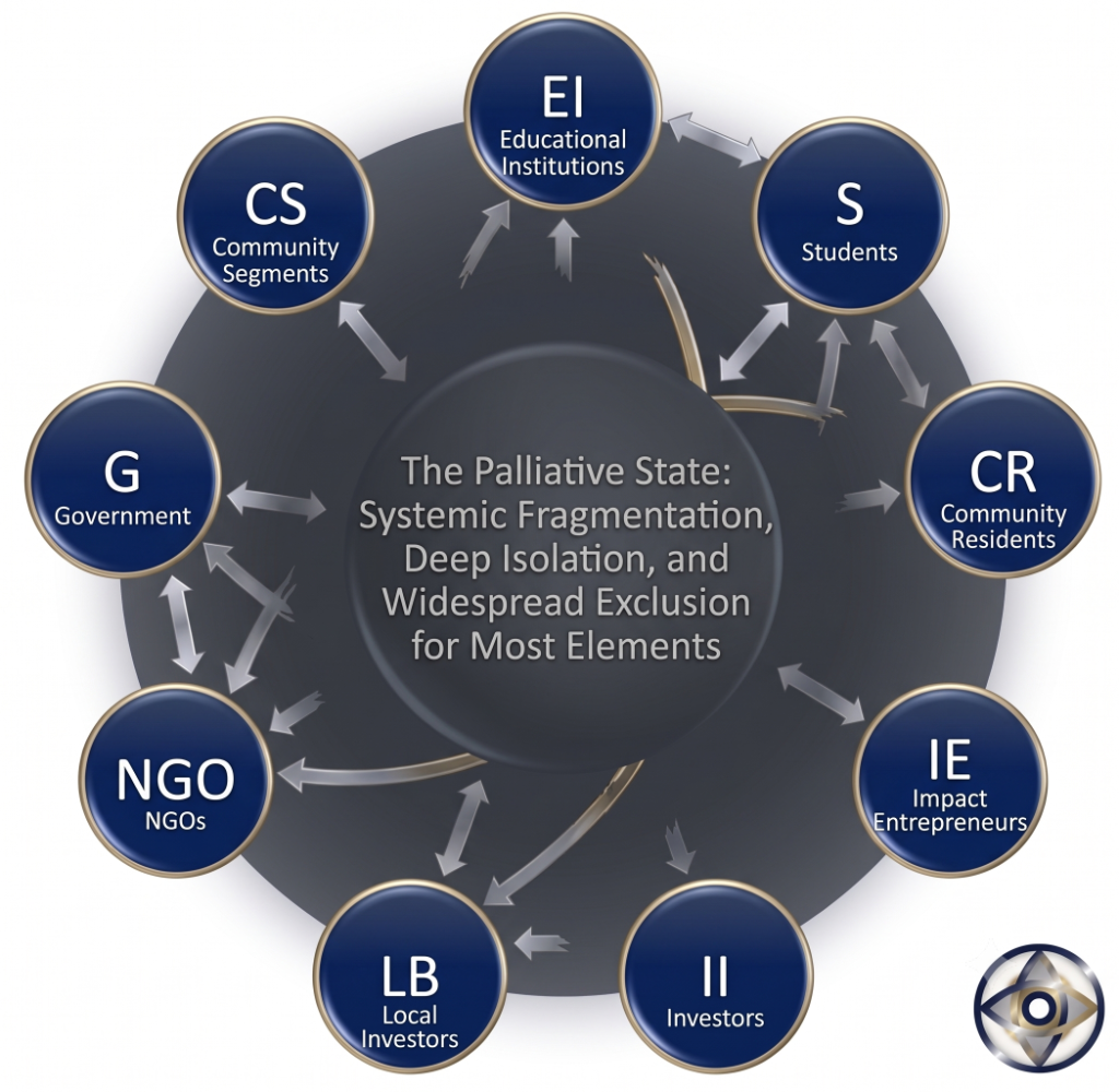 The Palliative State: systemic fragmentation, deep isolation, and widespread exclusion